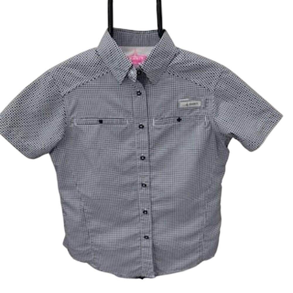 Habit Solar-Factor UPF 40+ Blue & White Gingham Vented Fishing Shirt ~ Women’s S
